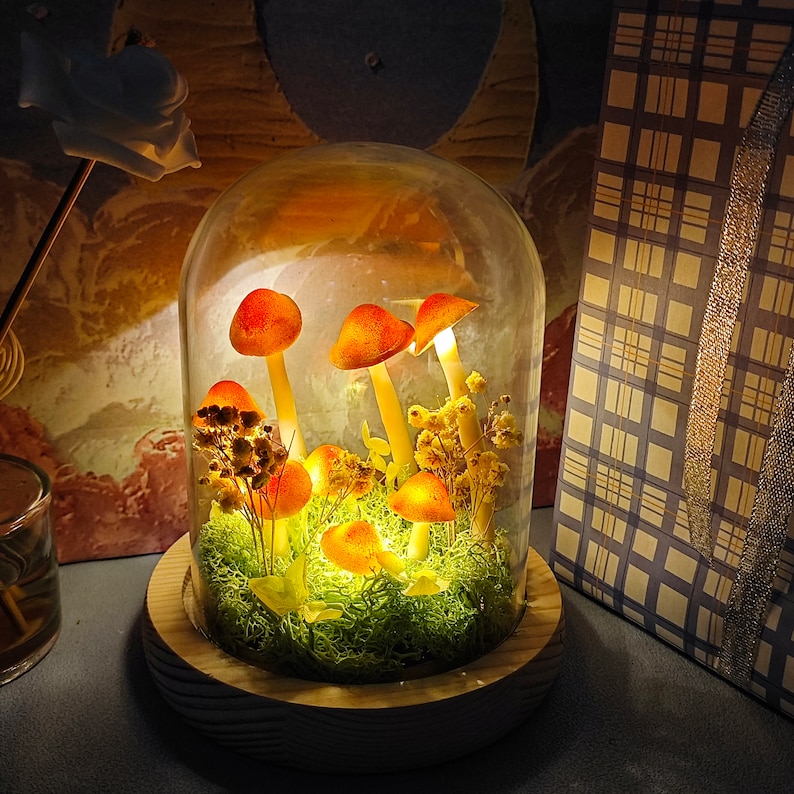 Handmade Mushroom Lights Forest Orange Yellow Mushroom Original Mushroom Lamp Gift Light Creative Gift Illuminating Nature's Magic image 2