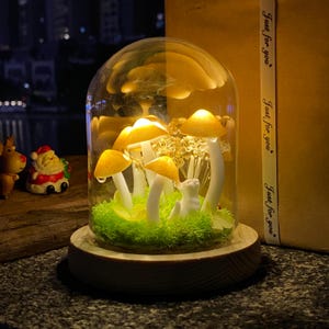 Handmade Gold Mushroom Night Light |  Gift Lamp | Cute Cat & Mushroom Lamp | Enchanted Forest Mushroom Lamp| Birthday Christmas Gifts
