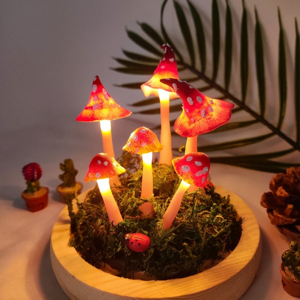 Handmade Mushroom Lamp | Forest Red Mushroom Light | Witch Hat Shape Mushrooms Lamp | Gift For Her | Dreamy and Romantic Night Light