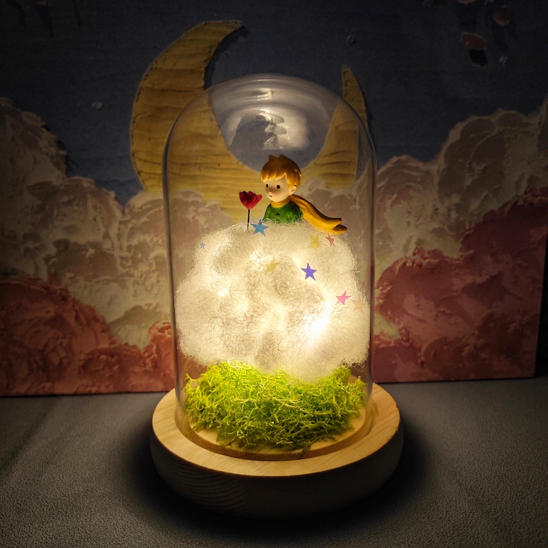 Veilleuse Le Petit Prince faite main Paillettes étoiles et rose Idée cadeau parfaite Lampe uniqueLumière cadeauVeilleuse conte de féesCadeau créatif image 6