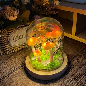 Magic Forest Mushroom Lamp | Orange Red Mushroom Night Light | Fairy Forest Night Lamp | Handmade Mushroom Decor Gifts | Home Desk Decor