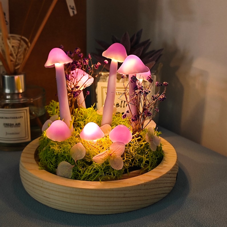 Handmade Purple Mushroom Lamp Vintage Mushroom Lamp Cute Mushroom Light Night Bedroom Fairy Lights Gift Lights Anniversary Gift image 2