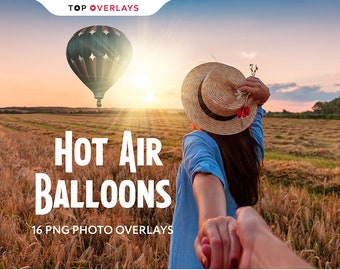 16 Hot Air Balloons Photo Overlays, Balloons, Sky Overlays, Photoshop Overlays, Overlays, Cloud Overlays, Photo Overlays, Digital Sky