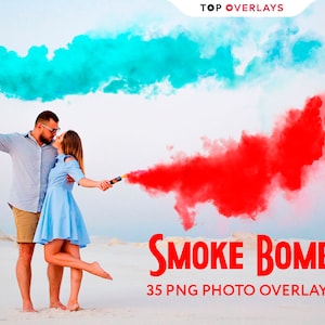 35 nakładek fotograficznych z bombami dymnymi, realistyczne efekty mgły (PNG)