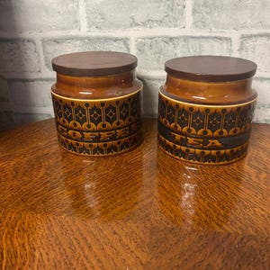 Hornsea Heirloom Autumn Brown English Tea and Coffee kitchen canisters 1970’s