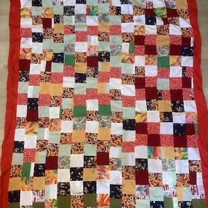 Vintage patchwork throw handmade bright colours whimsy cottage core home decor