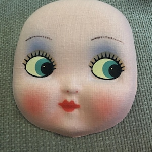 Vintage handgeschilderd poppengezicht uit de jaren 1930, naaien, poppen maken