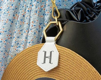 Personalized Magnetic Hat Clip for Travel Custom Beach Bag Luggage Leather Holder Initial Monogram Keychain Bridesmaid Gift Her Summer Trip