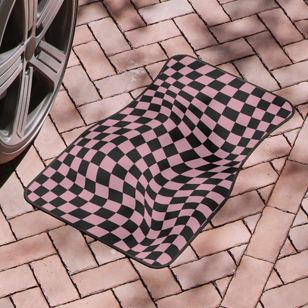 Checkered Car Floor Mats Pink Custom JDM Car Mats Checkered Design Black JDM Anime Design Custom Car Mats Modern Custom JDM Pink Car Mats