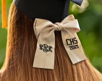 Personalized Graduation Cap Bow Personalized Embroidered Name Monogram Hair Ribbon Senior College School Cheer Gift 2024 Bachelorette Favors