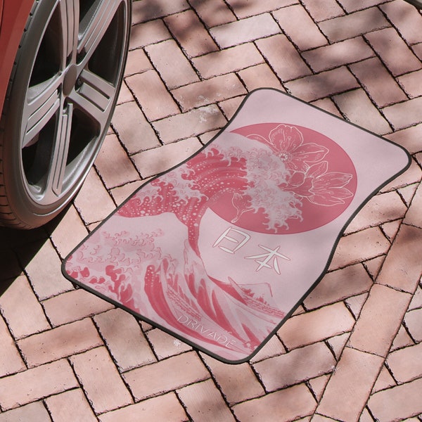 Kanagawa wave Pink Car Floor Mats Set Cherry Blossom Sakura Japanese Inspired JDM Car Mats For Girl Japanese Car Floor Liners Pink Car Mats