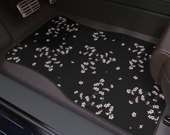 Cherry Blossom Sakura Car Floor Mats Set Custom JDM Car mats Japanese Inspired Floral Design Graphic Black White Minimalist Cute Anime Kawai