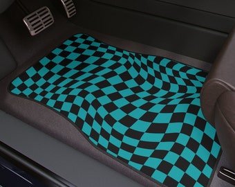 Checkered Car Floor Mats Blue Custom JDM Car Mats Checkered Design Black JDM Anime Design Custom Car Mats Modern Custom JDM Blue Car Mats