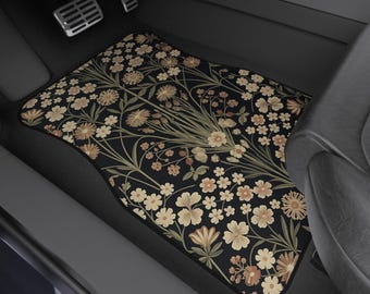 Vintage Floral Car Floor Mats Set Custom Retro Wildflower Art JDM Auto Accessories SUV Truck Girl New Vehicle Interior Decor Cute Gift Her