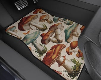 Vintage Mushrooms Car Floor Mats Set Custom Retro Botanical Art JDM Auto Accessories SUV Truck Girl New Vehicle Interior Decor Cute Gift Her
