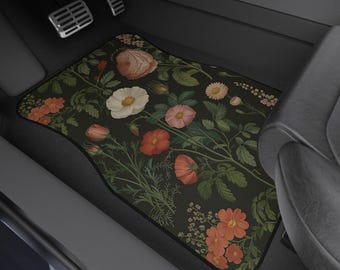 Vintage Floral Car Floor Mats Set Custom Retro Wildflower Art JDM Auto Accessories SUV Truck Girl New Vehicle Interior Decor Cute Gift Her