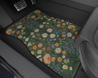 Vintage Floral Car Floor Mats Set Custom Retro Wildflower Art JDM Auto Accessories SUV Truck Girl New Vehicle Interior Decor Cute Gift Her
