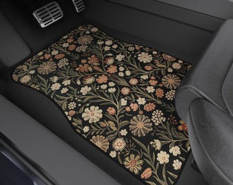 Vintage Floral Car Floor Mats Set Custom Retro Wildflower Art JDM Auto Accessories SUV Truck Girl New Vehicle Interior Decor Cute Gift Her