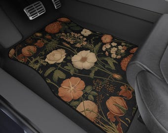 Vintage Floral Car Floor Mats Set Custom Retro Wildflower Art JDM Auto Accessories SUV Truck Girl New Vehicle Interior Decor Cute Gift Her