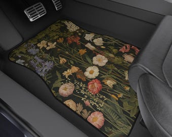 Vintage Floral Car Floor Mats Set Custom Retro Wildflower Art JDM Auto Accessories SUV Truck Girl New Vehicle Interior Decor Cute Gift Her