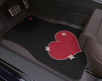 Anime Red Heart Front Car Floor Mats Set Manga Japanese JDM Car Mats Women Cute Kawaii Love Stars Sparkle Minimalist Hearts Car Carpets Art