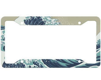 Kanagawa Wave Custom License Plate Frame Japanese Inspired JDM License Plate Holder Cover Japanese Wave JDM Design Car Accessories Anime JDM