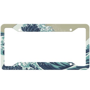 Kanagawa Wave Custom License Plate Frame Japanese Inspired JDM License Plate Holder Cover Japanese Wave JDM Design Car Accessories Anime JDM