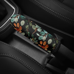 Floral Boho Car Handbrake Cover Boot Custom Flowers Design Graphic Black Cottagecore Cute Charm Bottanical Plant Rustic Decor for Women Gift
