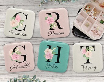 Custom Name Jewelry Box Travel Personalized Floral Small Roses Storage Organizer Case Bachelorette Bridesmaids Favors Monogram Gift Her Mom