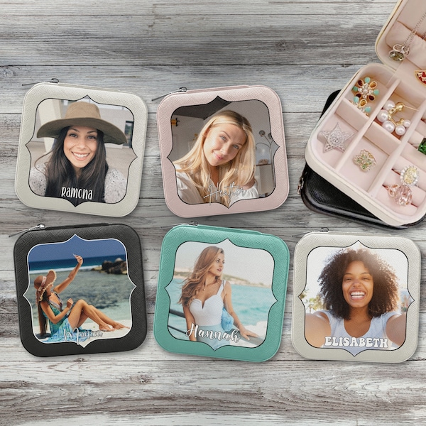 Personalized Photo Jewelry Box Custom Bachelorette Bridesmaids Proposal Gift Travel Case For Her Name Wedding Organizer Holder Women Girl BF