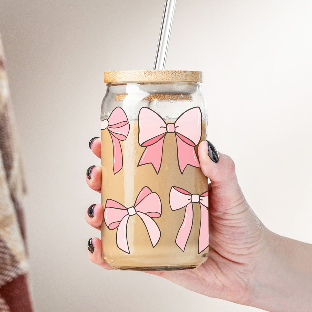 Coquette Glass Tumbler 16oz Cute Pink Bows Girly Aesthetic Iced Coffee ...