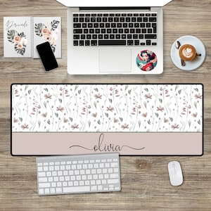 Custom Name Gaming Desk Mat Aesthetic Boho Floral Personalized Large ...