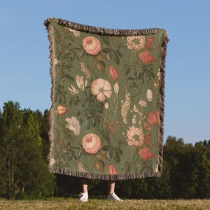 Cottagecore bloemen geweven deken vintage wandtapijt hangend boho woondecoratie katoen gezellig plaid Wildflower jacquard omzoomd cadeau hem haar stel