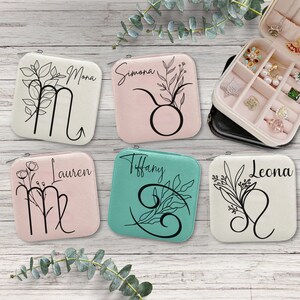 Custom Name Jewelry Box Travel Personalized Boho Floral Zodiac Sign Storage Organizer Case Bachelorette Bridesmaids Favors Gift Friend Her