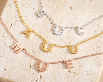 Custom Two Initials Horseshoe Necklace Personalized Double Letter Cowgirl Dainty Lucky Western Jewelry Gift Her Mom Silver Rose Gold 18K