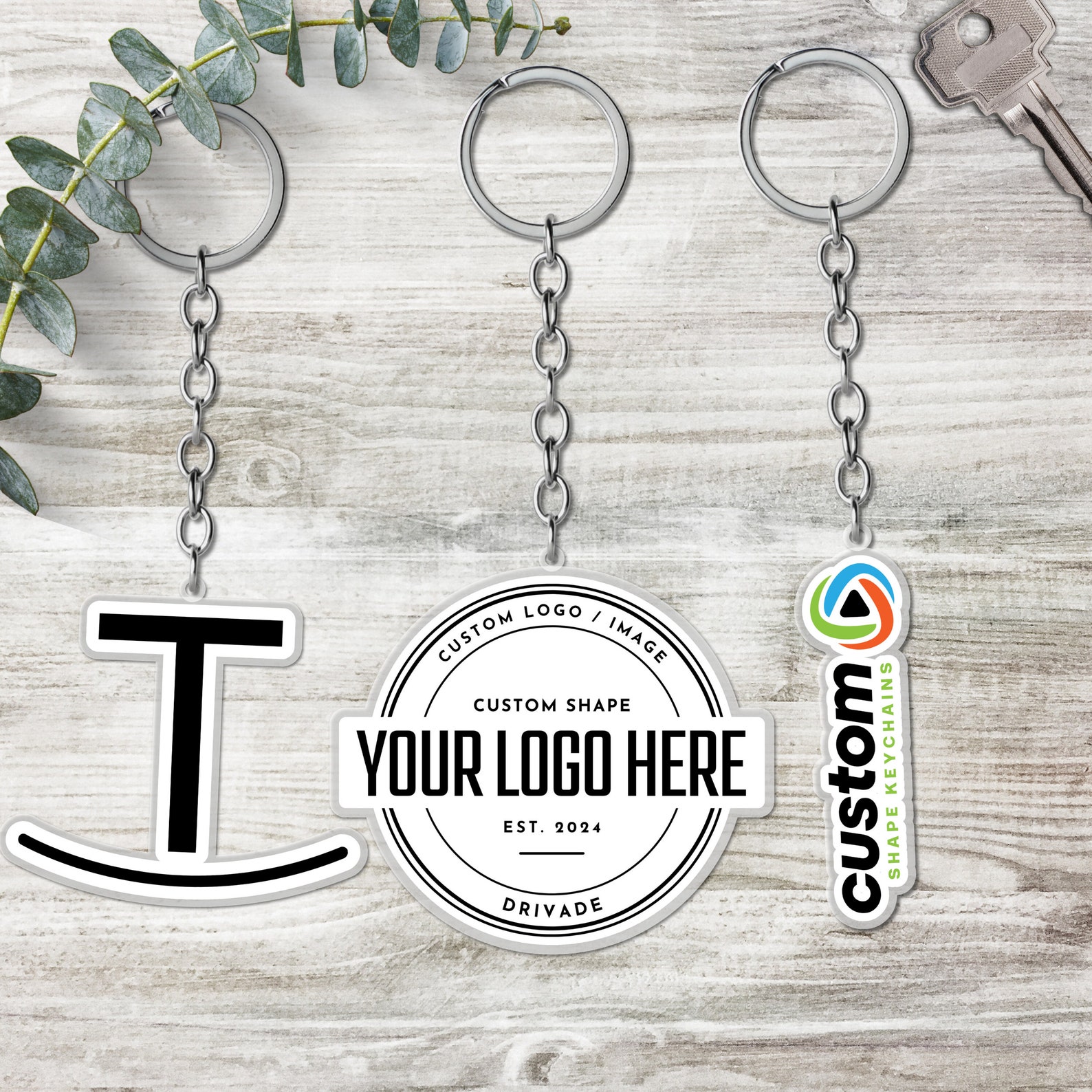 Custom Logo Keychain Personalized Brand Shape Acrylic Keyring Corporate ...