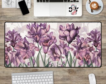 Alfombrilla de escritorio con diseño floral, grande, para juegos, con flores silvestres, personalizada, estilo bohemio, estilo cottagecore, estilo vintage, con flores de lavanda, para el trabajo, el hogar y la oficina, regalo bonito