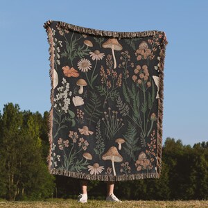 Cottagecore bloemen paddenstoelen geweven deken vintage wandtapijten hangend woondecoratie katoen gezellig plaid Paddestoelen jacquard omzoomd cadeau hem haar stel
