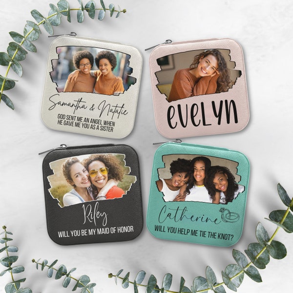 Personalized Photo Jewelry Box Custom Bachelorette Bridesmaids Proposal Gift Travel Case For Her Name Wedding Organizer Holder Women Girl BF