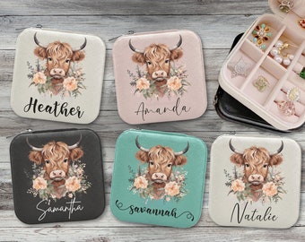 Custom Name Jewelry Box Travel Personalized Boho Cow Western Floral Trinket Storage Organizer Case Bridesmaids Ranch Monogram Gift Mom Her