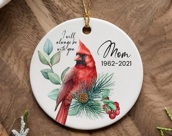 Personalized Cardinal Bird Christmas Ornament Custom Name Date Memorial Loss Keepsake Tree Charm Ceramic Acrylic Glass Bauble Gift Mom Dad