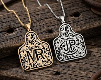 Personalized Cow Tag Brand Necklace Custom Initials Cattle Logo Pendant Western Dainty Gold 925 Silver Jewelry Gift Her Ranch Cowgirl