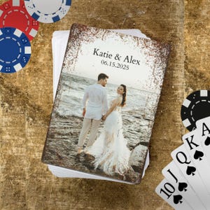 Naipes con foto oxidada personalizados, imagen personalizada, texto, nombre, fecha, baraja de póquer familiar, noche de juegos, regalo, recuerdos de boda, aniversario, pareja, él
