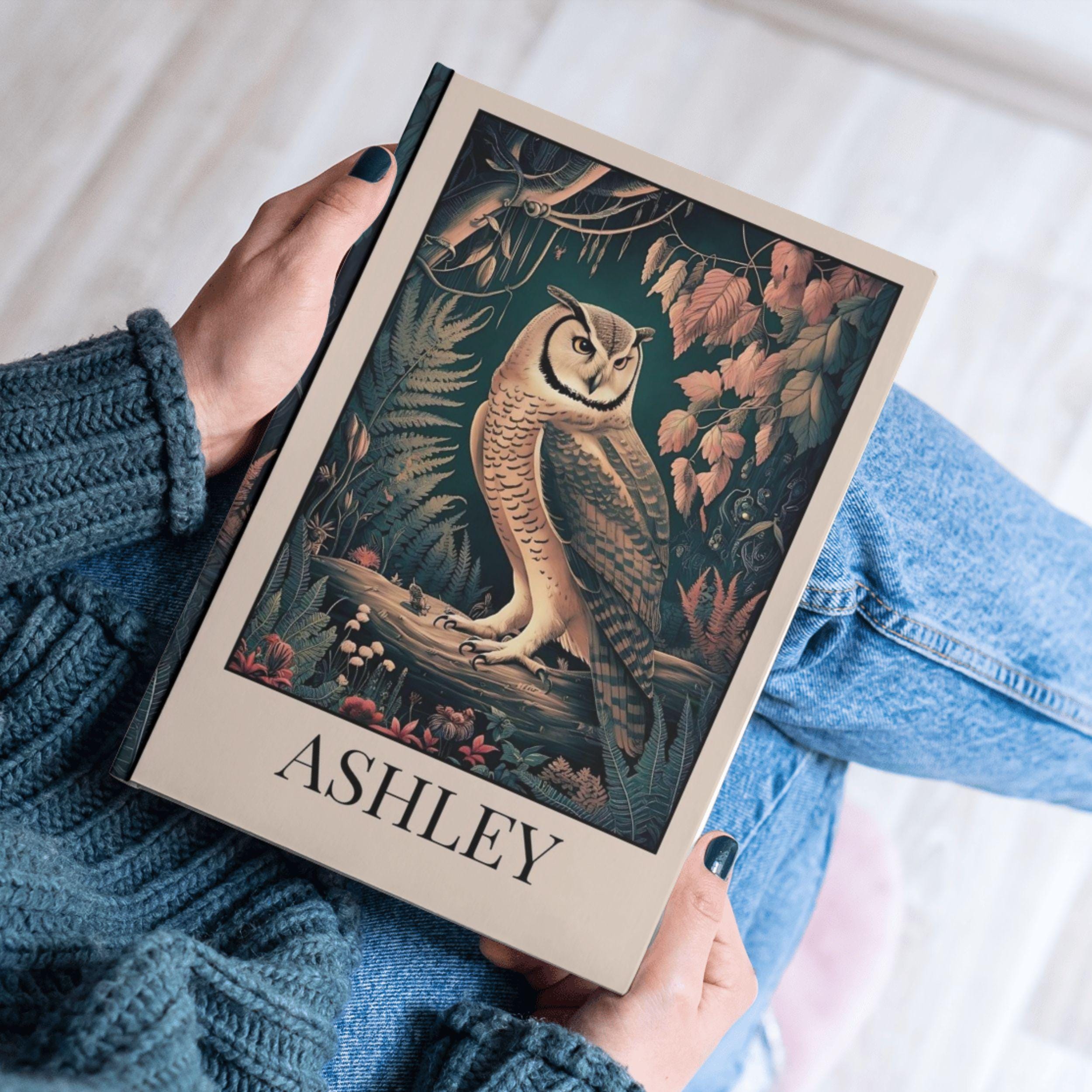 Personalized Name Hardcover Journal Notebook Custom Owl Forest Vintage Cottagecore Junk Daily Diary 
