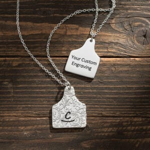 Personalized Cow Tag Necklace Custom Cattle Brand Logo Initial Boho South Western Jewelry Dainty Silver Engraved Pendant Cowgirl Gift Her