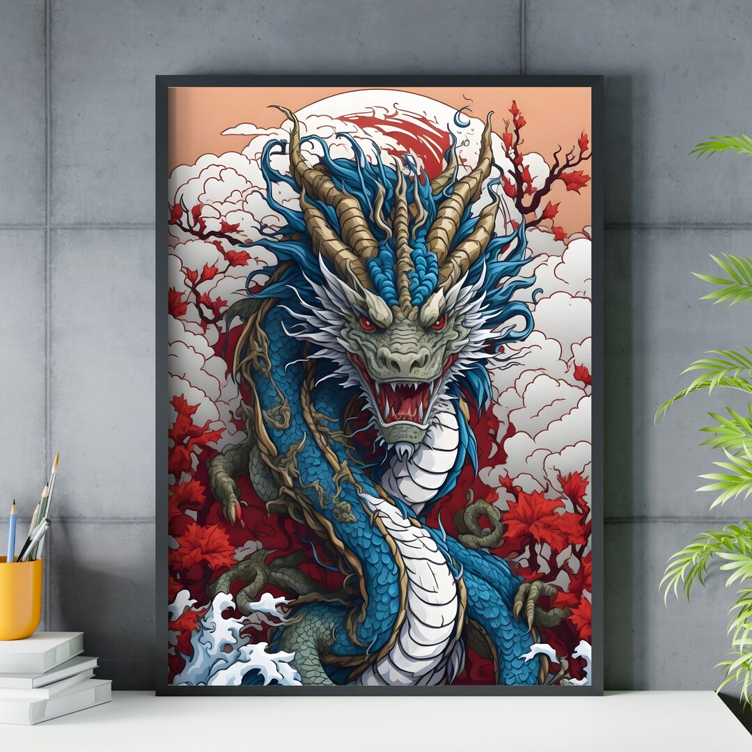 Japanese Dragon Printable Wall Art Japandi Decor Chinese Fantasy ...