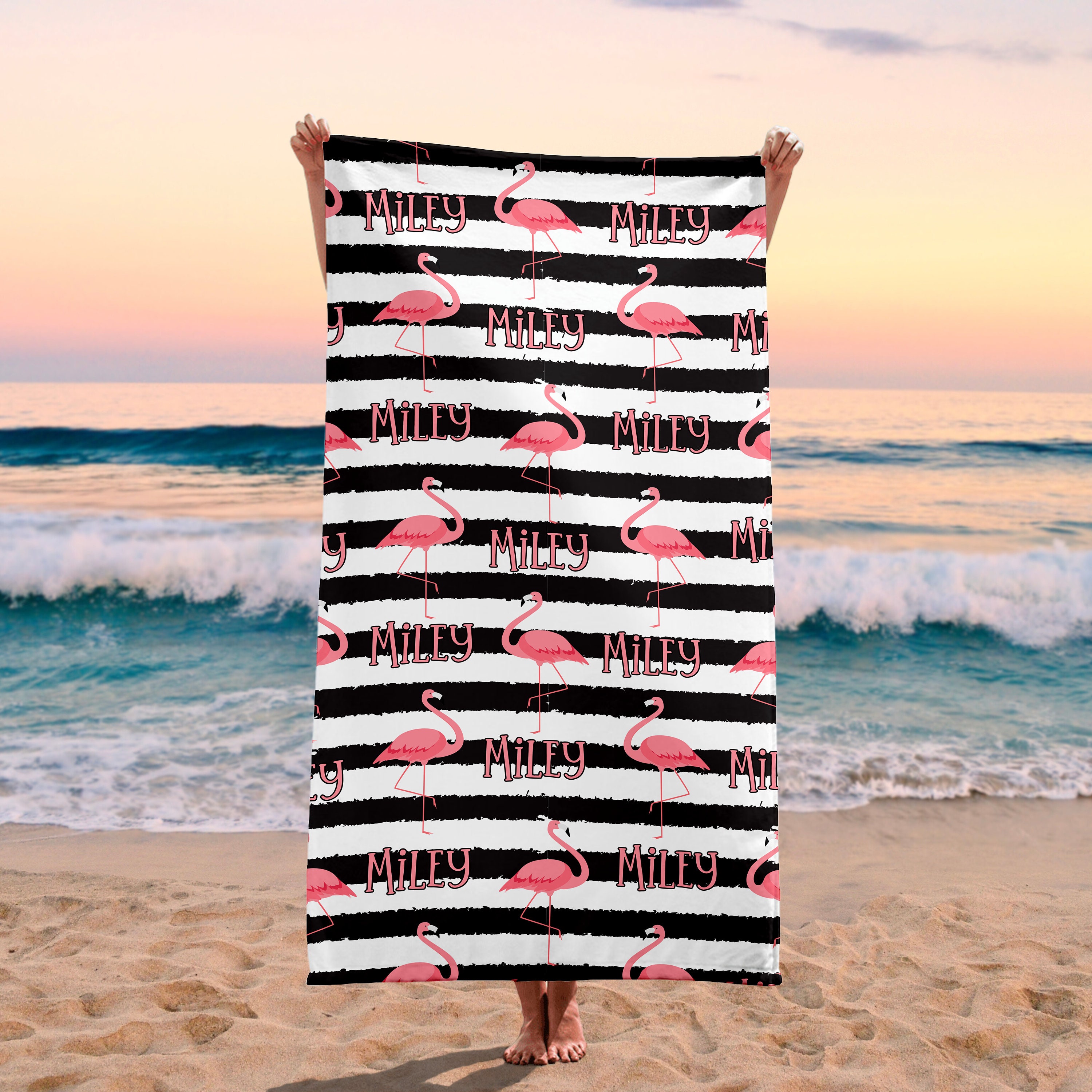 Personalized Flamingo Beach Towel – Extra Large 30x60 Inches, 100% Cotton, Custom Embroidered Name - View #6