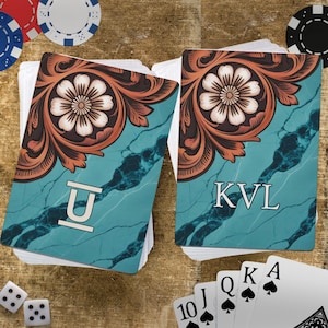 Naipes occidentales personalizados con iniciales personalizadas, logotipo de la marca, baraja de póquer familiar, regalo para una noche de juegos, boda, despedida de soltera, pareja, él y ella