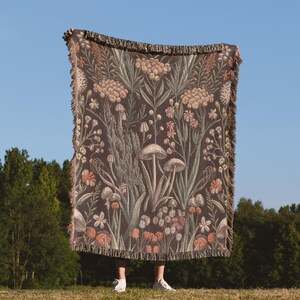 Cottagecore bloemen paddenstoelen geweven deken vintage wandtapijten hangend woondecoratie katoen gezellig plaid Paddestoelen jacquard omzoomd cadeau hem haar stel