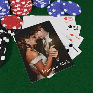 Naipes con foto personalizada, imagen personalizada, texto, nombre, fecha, baraja de póquer familiar, regalo para noche de juegos, boda, despedida de soltera, recuerdos para pareja